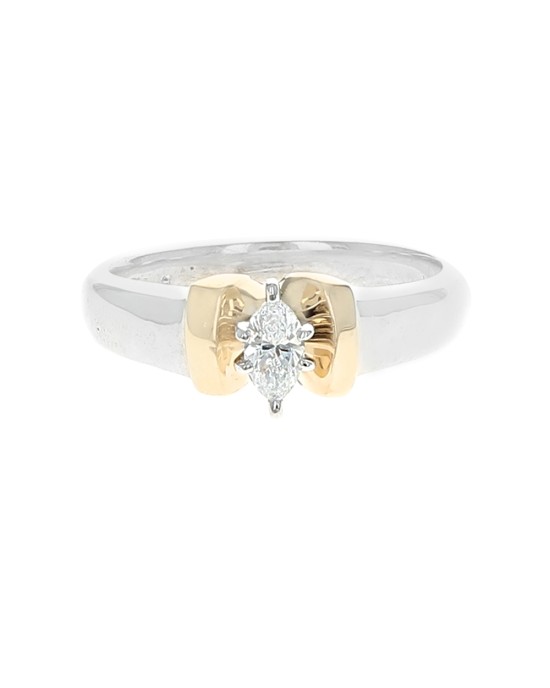 Diamond Solitaire Engagement Ring in White and Yellow Gold